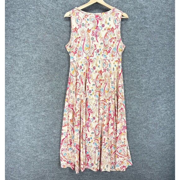 World Unity Dress Women L Large Beige Paisley Sheath Midi V-Neck Sleeveless - Picture 2 of 7